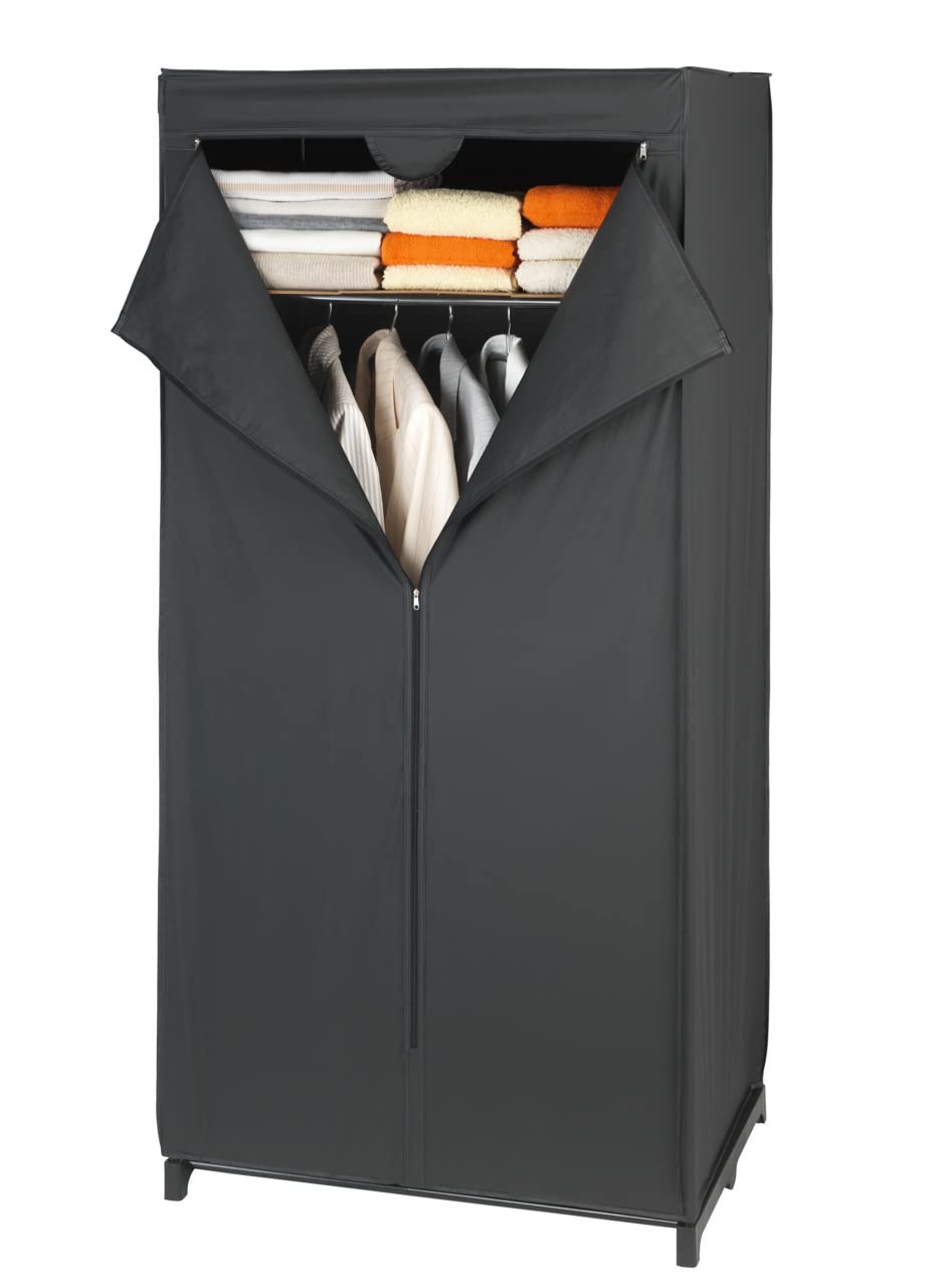WENKO Kleiderschrank Mod. Deep Black mit Ablage und Kleiderstange für die Aufbewahrung von Textilien Metallgestell und PEVA-Bezug Maße 75 x 160 x 50 cm