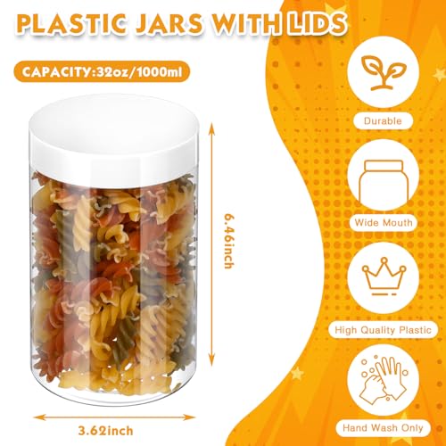 Image of Patelai 4 Pcs Plastic Jars Wide Mouth with Lids,32 Ounce,White
