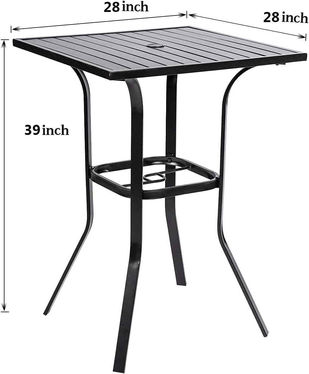 Oakcloud Patio Square Height Bar Table Outdoor Metal Frame Bistro Table with Umbrella Hole -39" Height Coating Old Craft,Rust and Weather Resistant,Classic Black