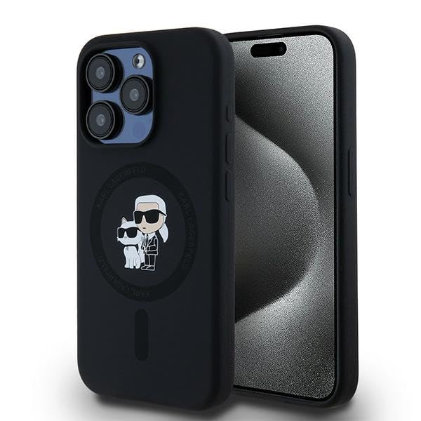 CG Mobile Karl Lagerfeld KLHMP15LSCMKCRHK Coque pour iPhone 15 Pro 6,1" Noir Coque rigide en silicone Karl & Choupette