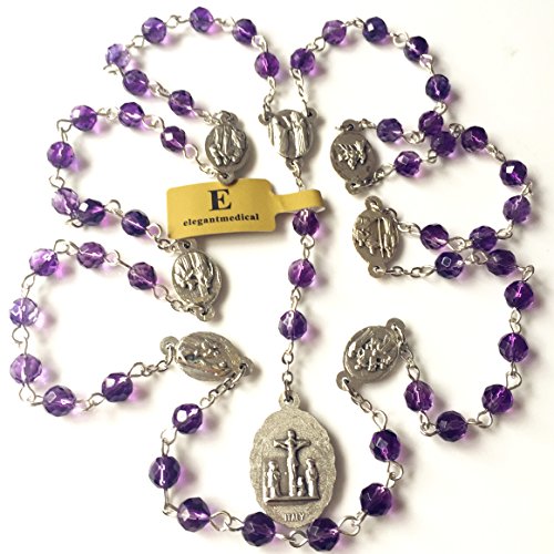 Elegantmedical Handmade Amethyst Bead 7 Seven Sorrows Of Mary Rosary Catholic Necklace Gift Box #TOP2