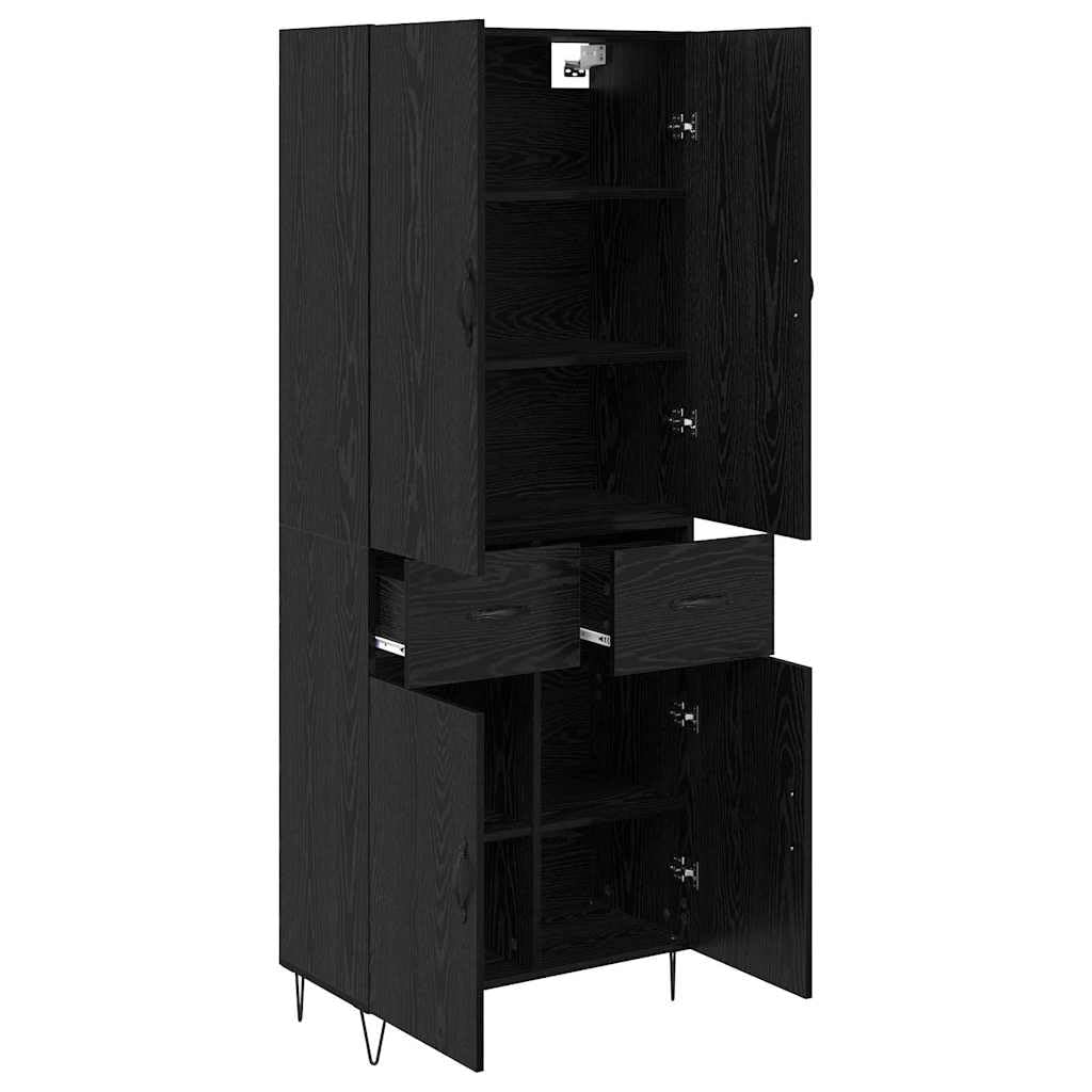Armadietto alto di alta qualità, 2 pezzi, nero, effetto rovere nero, vetro e molto spazio, armadio moderno per soggiorno, sala da pranzo, corridoio, camera da letto, cucina, ufficio