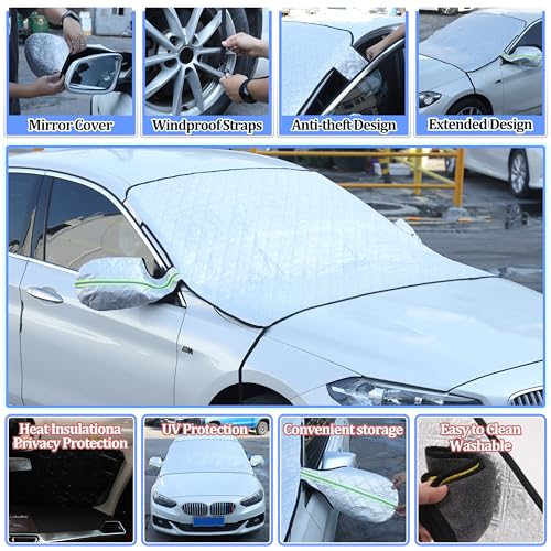 Image of Windshield Snow Cover Compatible with BMW 1 Series 2004-2024, Car Snow Cover, Front Windshield Sunshade, Exterior Windscreen Sun Shade, UV-Rays Sun Ice Snow Frost Protector, 4-Layer Windshield Cover