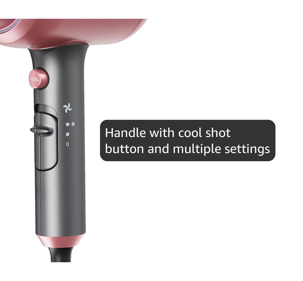 Wavytalk Hair Dryer, Blown Away Ionic Hair Dryer for Curly Hair with Diffuser, 1875W Fast Drying Blow Dryer with Ceramic Technology, 3 Attachments for All Hair Types, Light and Quiet, Rose Gold