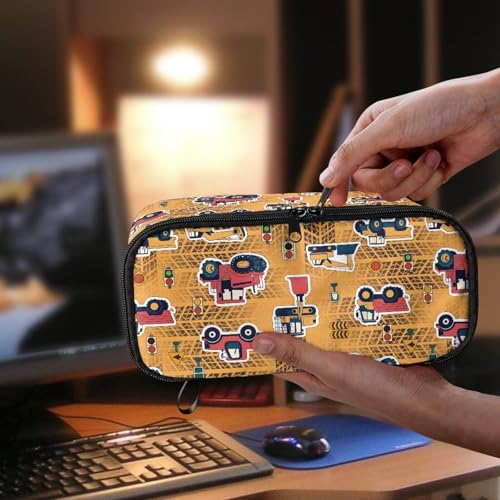 Image of Construction Vehicle Print Pencil Pouch for Boys 6-8 Kids Pencil Bag Portable Large Pen Bags with Mesh Pockets for Back to School Gifts