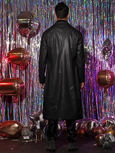 Lars Amadeus PU Faux Leather Long Jacket for Men's Vintage Lapel Gothic Trench Coat Outwear3