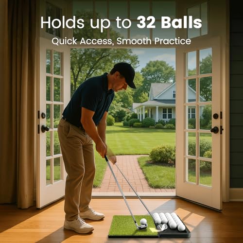 NABIYE Golf Practice Mat with Ball Tray, Indoor Outdoor Golf Hitting Mat for Swing & Chipping, Compact Golf Tee Mat for Home Garden Training, Durable Turf Golf Driver Mat - Image 3