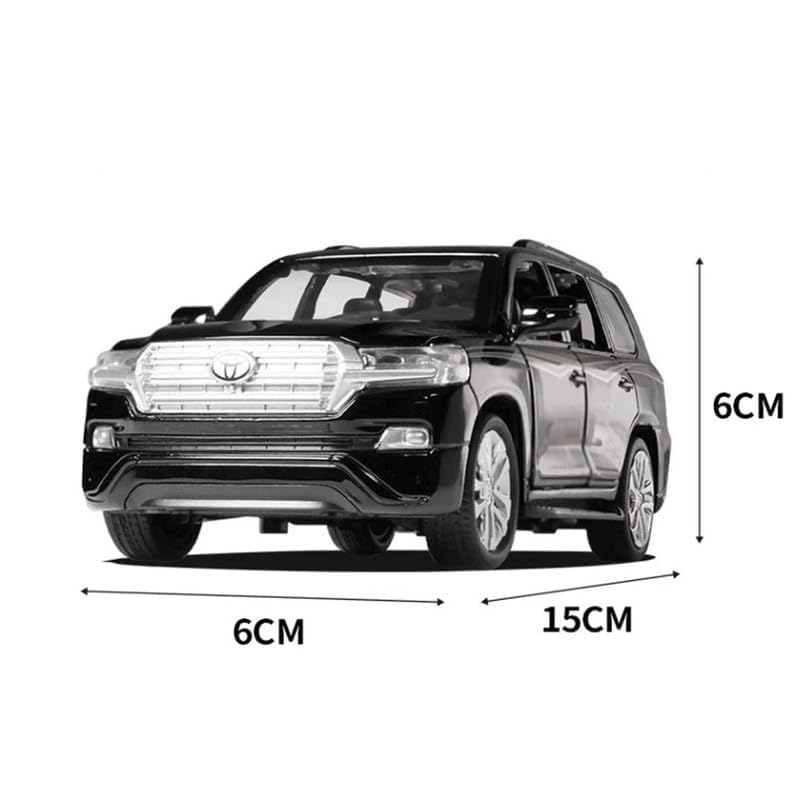 Image of PINQUE Kids New Car 1:32 Land Cruiser Diecast Alloy Metal Pull Back Car with Openable Doors Music Sound and Light Vehicle Toy Car for Boys (Black)