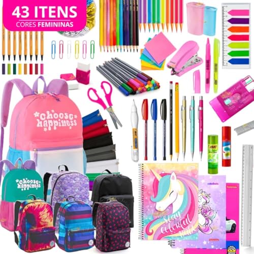 Kit Material Escolar Menina Completo Mochila Feminina Escolar Material Estojo Escolar Feminino