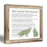 SUSZDOU The Tale of Two Wolves Sign, Inspirational Decor Sign, Rustic Wooden Decorative Sign, 7.8x7.8x0.67 inches, Pine Wood