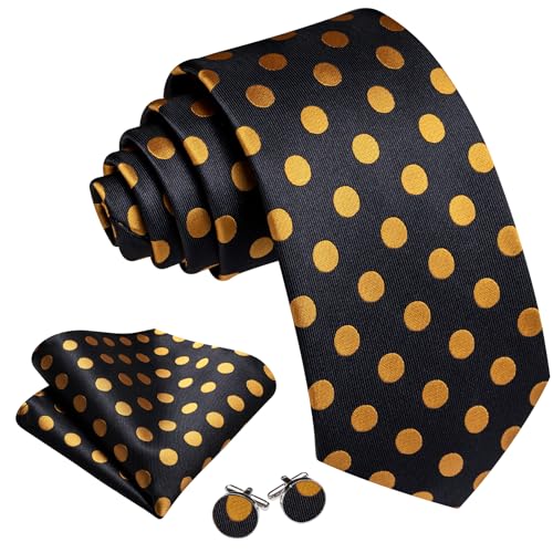 Image of Barry.Wang Ties for Men Silk Tie Sets Polka Dot Woven Necktie Pocket Square Cufflinks Business Wedding