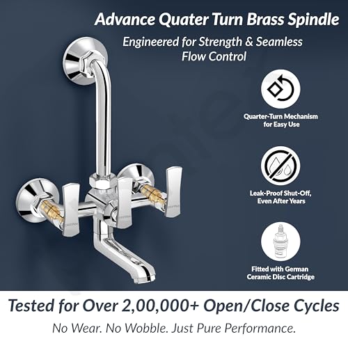 Image of Plantex 2 in 1 Wall Mixer for Bathroom /Mixer L-Bend Provision for Overhead /Mixer Tap for Bathroom with Water Saving Nozzle and Wall Flange (3515, Chrome)