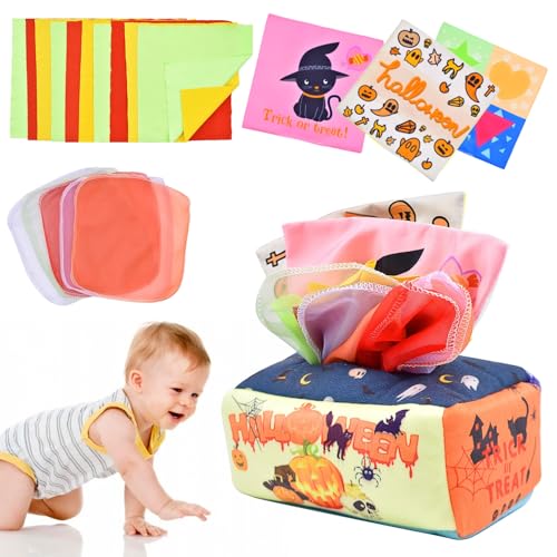 Image of Cenmeytoy Halloween Baby Tissue Box Toy, Soft Montessori Tissue Box Baby Toys, High Contrast Crinkle Paper Sensory Toy for Boys Girls Kids Early Learning Gifts, Halloween Party Favors Gifts