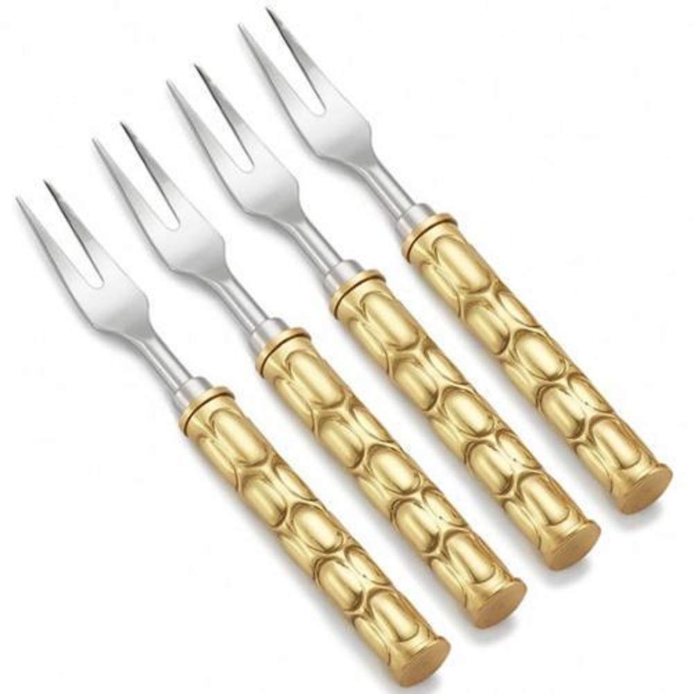 Mary Jurek Helios Brass Cocktail Forks 4 Piece Box Set, Gold Tone
