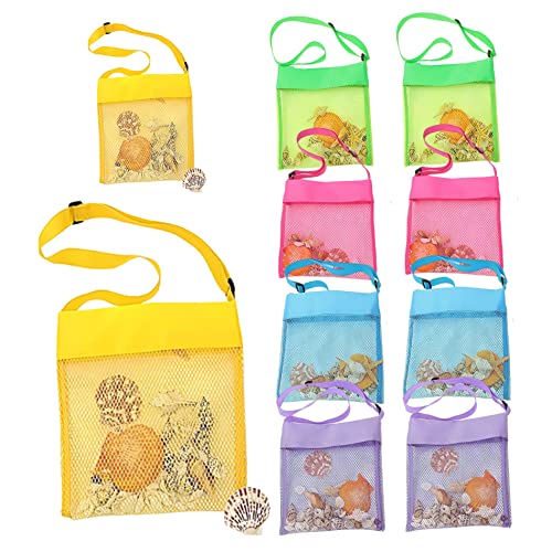 Bolsa de playa para niños pack de 10 bolsas de malla con asas ajustables para conchas 2