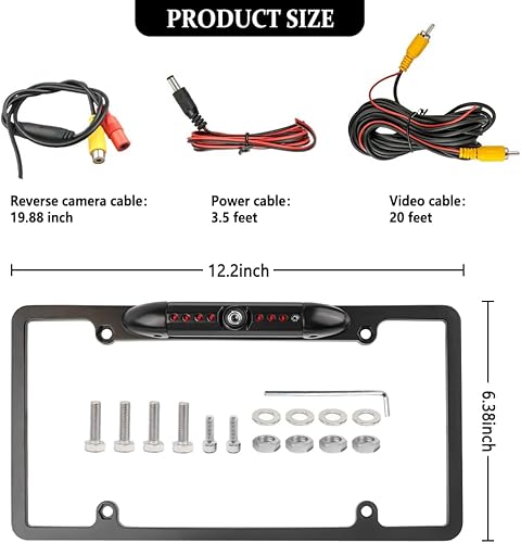 Miniatura 2 de Cámara de respaldo de matrícula, cámara de visión nocturna HD con 8 LED, cámara de visión trasera impermeable IP67 de 170°, gran angular de 170°,