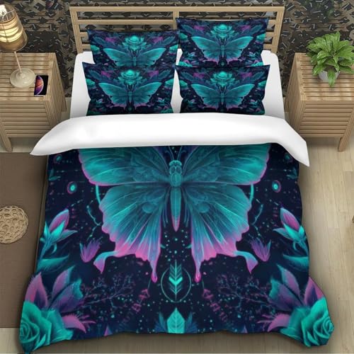 Housse de couette papillon néon 3D en microfibre 135x200 cm pour lit simple - 5