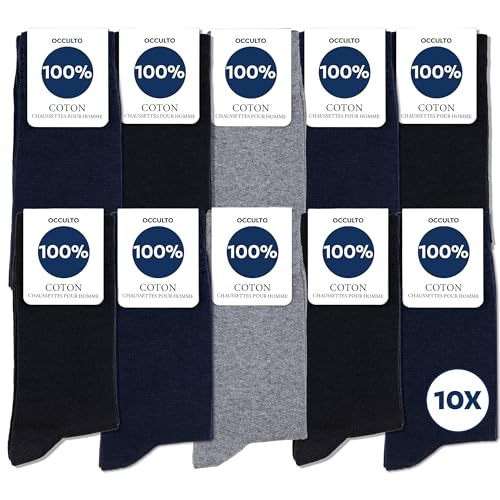 Occulto chaussettes homme 100% coton lot de 10-20 paires (modèle: Ingo) 4 Paires Noir | 4 Paires Navy | 2 Paires Gris 43-46