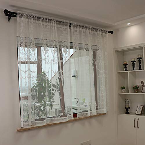 SLOW SOUL 2 Panels White European Style Sheer Curtain Embroidered Window Curtains Europe Floral Tulle for Living Room Bedroom with Rod Pokcet White 54W X 84L inch - Image 3