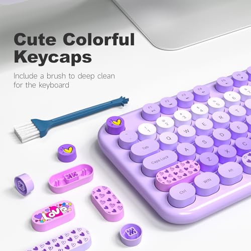 Image of MOFII Wireless Keyboard and Mouse Combo, Full-Size Retro Typewriter-Style Wireless Keyboard with Optical Mouse for Computer /Laptop /Windows /Mac (Purple Mixed)