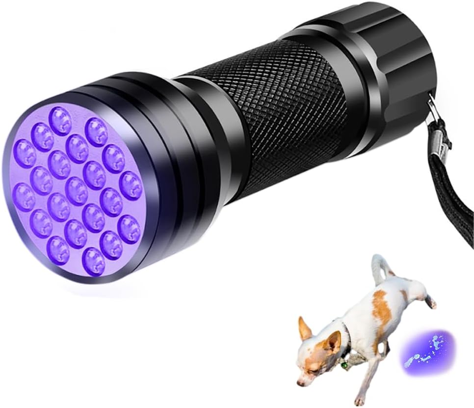 Qpets® UV Light Torch 21 LEDs, UV Flashlights Black Light for Pet Urine Detection, Blacklight Detector for Dog Urine, Pet Stains, Bed Bug on Carpet/Rugs