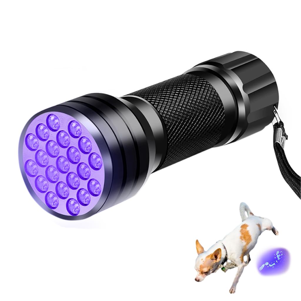 Qpets® UV Light Torch 21 LEDs, UV Flashlights Black Light for Pet Urine Detection, Blacklight Detector for Dog Urine, Pet Stains, Bed Bug on Carpet/Rugs