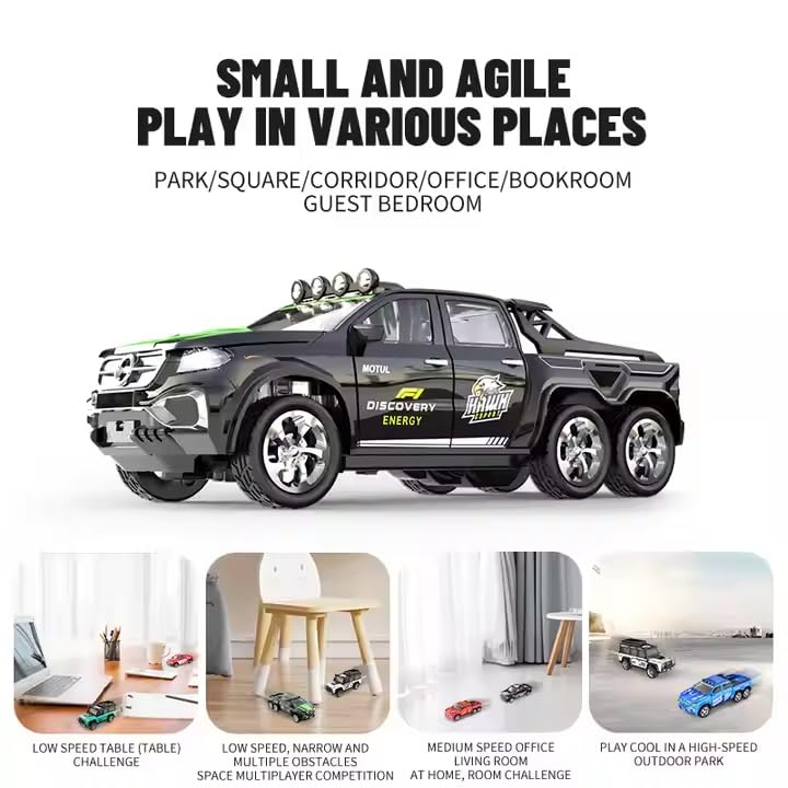 Image of Mini Alloy Off-Road RC Car for Kids 6+ 1:64 Scale Remote Control Car Toys Strip Lights, 2.4Ghz, USB Rechargeable (Red)