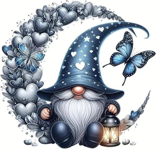 DYAIANGMU Stamping Cross Stitch Kit,Gnome Butterfly Stitch Kit for Adult Beginners, Full Line DIY Cross Stitch Stitching Kit for Home Decor Cross Stitch Patterns 13.7x13.7 inches