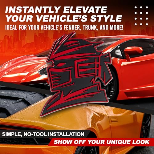 Image of Samurai Emblem, Custom 3D Car Badge - Universal Exterior Accessories for Car, Truck, SUV, Motorcycle (Set of 2) (Red)
