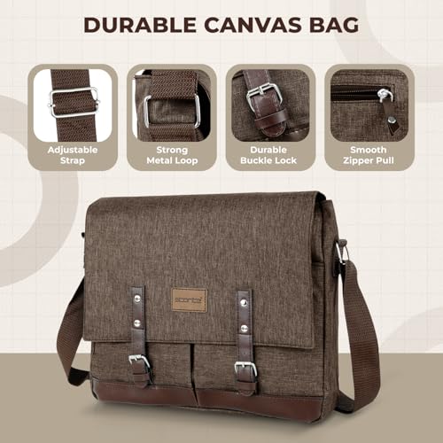 Image of Storite Laptop Messenger Bag for Men & Women - Water-Resistant Office Shoulder Bag with Multiple Pockets, Adjustable Strap & Leatherette Detailing (26 x 7.5 x 34 cm)