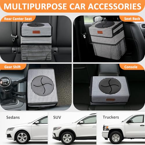 Image of Vankor Car Trash Can with Lid , 100% Leak-Proof Vehicle Trash Can Hanging Car Garbage Can for Back Seat Multipurpose Car Trash Bag Stripe