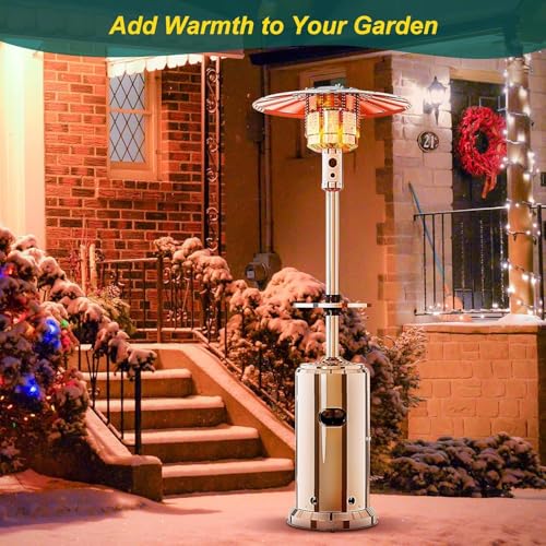 Propane Patio Heater With Table,48000 Btu Outdoor Gas With Ignition Systems and Wheels,Double Layer Burner Propane Heater for Backyard Garden Deck Gazebo - Thumbnail 7