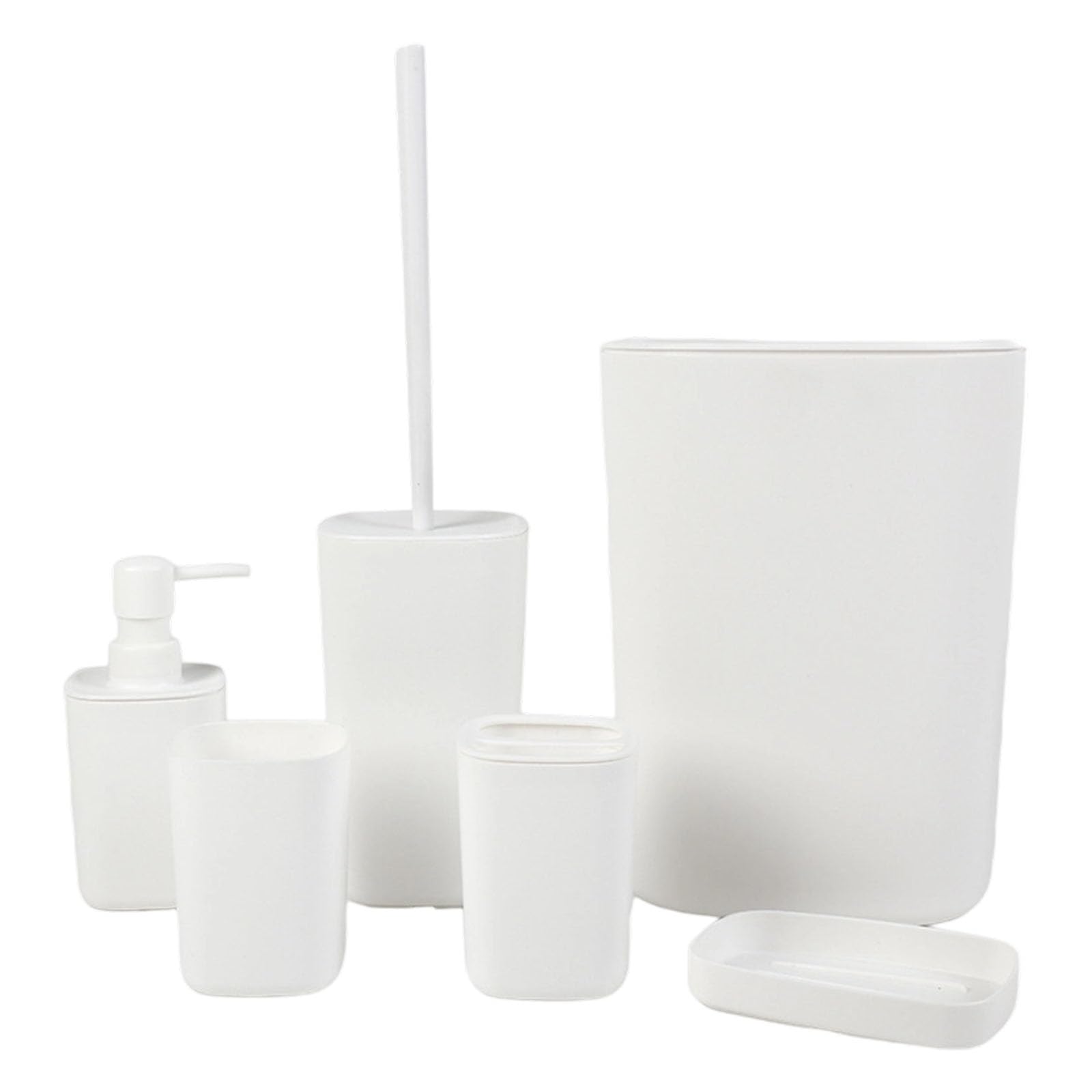 Bottone Modern Bathroom 6 Piece Set Toothbrush Cup Holder Trash Bin Combo Easy Assembly Design Bathroom Storage Accessories