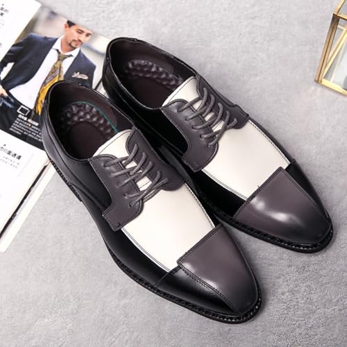 Men’s Oxford Dress Shoes - Full Grain Leather Suede Panels, Laser-Cut Patchwork, Lace-Up with Non-Slip Sole for Business & Tuxedo Events3