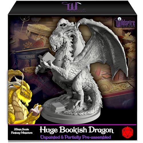 Wildspire Fantasy Bookish Dragon Miniatura – Tamaño Enorme de 6 Pulgadas para miniaturas DND de 28 mm a Granel D&D Dungeons and Dragons Miniatures I para DND Minis Miniaturas de Mesa y Figuras DND I