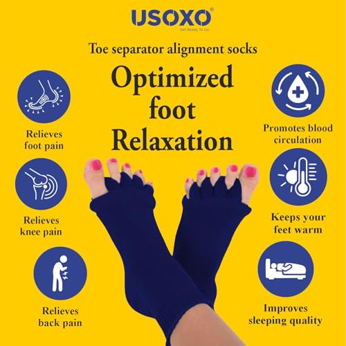 Image of Foot Alignment Socks I Cotton Finger Toe Separator I Easing Bunion Hammertoe and Arthritis Pain Relief I Improving Posture & Increasing Flexibility I Free Size for Office Yoga Men & Women (Blue)