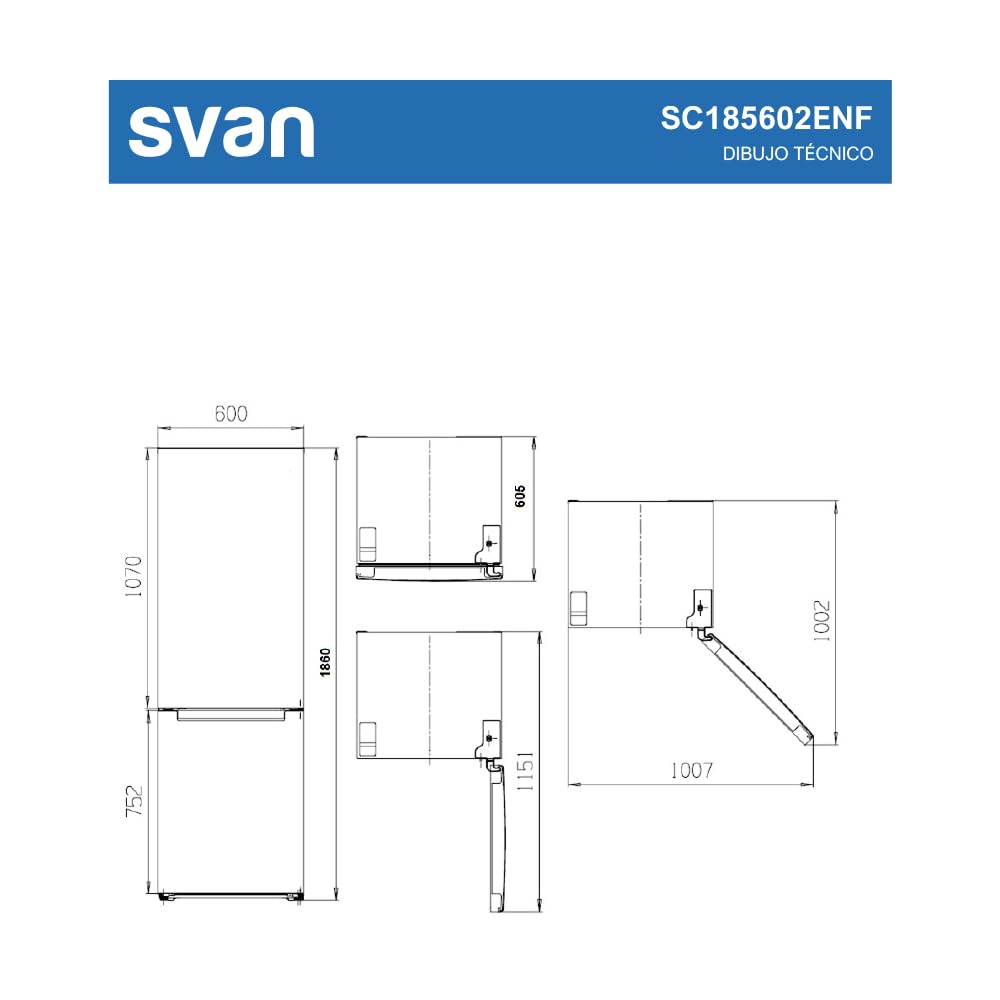 Svan Frigorífico Combi 2 Puertas Blanco SC185602ENF. Capacidad 293 Litros, No Frost, Multi AirFlow, Puerta Reversible, Bajo Nivel Sonoro, Eficiencia Energética Clase E