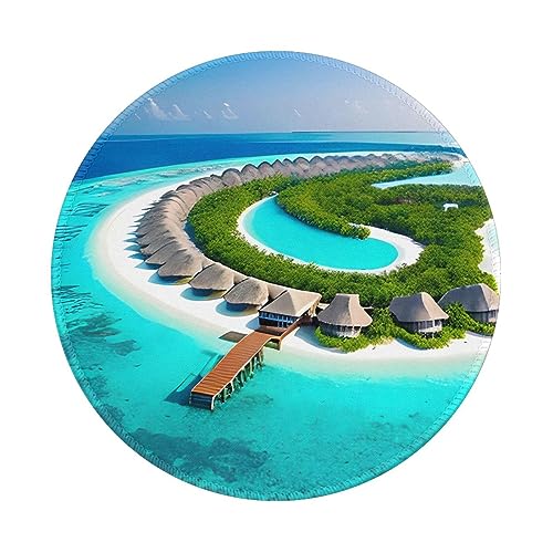 Tapis de souris rond en caoutchouc antidérapant imprimé d'un seul côté Motif paysage des Maldives 20,3 cm