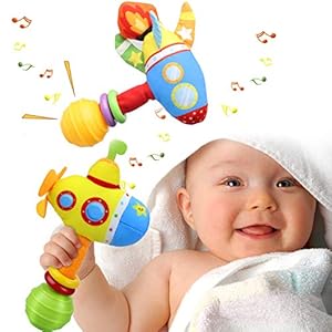 aovowog Sonajeros Juguetes Bebés 3 6 9 12 Meses,Montessori Muñeca de Peluche Felpa 1 2 Años,Vistoso Submarino Cohete Instrumentos Musicales Sentido Regalo Niños Niñas(2 Pack)