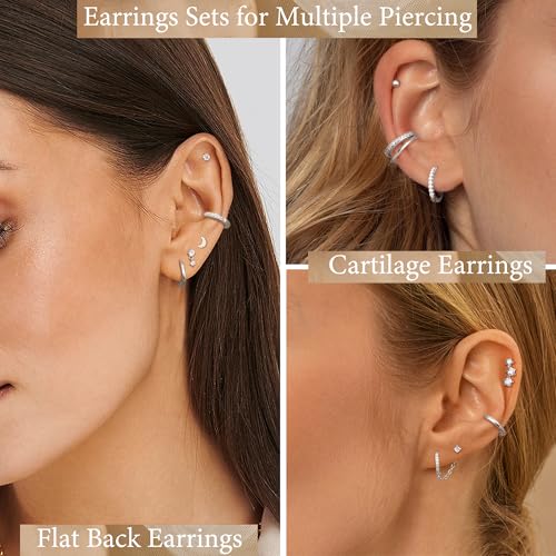 Florideco Small Gold Earrings for Women Hypoallergenic 20G Surgical Stainless Steel Flat Back Stud Earrings Dainty Stackable Earring Stacks Hoop Cartilage Earring Sets for Multiple Piercing3