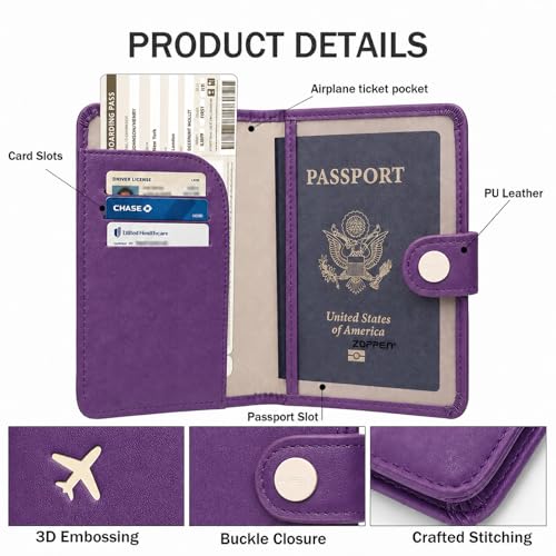 Image of ZOPPEN Passport Holder for Travel Essentials, RFID Blocking PU Leather Water-Resistant Lightweight Passport Cover with Multiple Card Slots, Easy to Carry Travel Wallet for Women Men, Lilac Purple