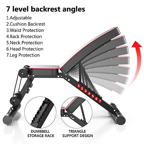 WEALLNERSSE Adjustable Bench,Utility Olympic Weight Bench for Full Body Workout Benchs- Multi-Purpose Strength Training Foldable incline/decline Bench Home Gym 2020 Version