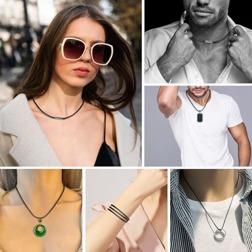 Xishoyen 6 Stück Lederband für Kette, 1.5/3mm Kunstleder Lederband mit Verschluss, Lederbänder für Ketten, Lederhalsband Damen, Schwarz Leder Halskette für Männer Herren (40/45/50/55/60/70cm - 6er)