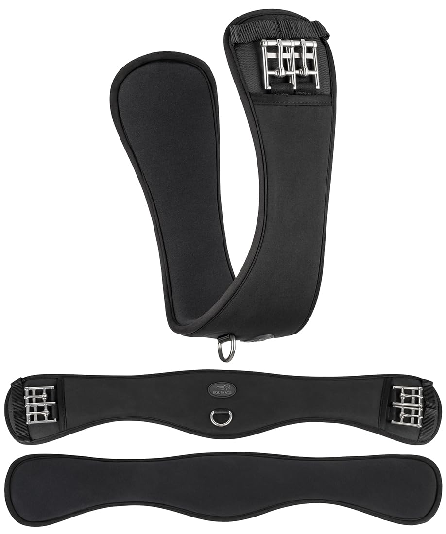 Equinate Kurzgurt Fremont mit 20mm Memory Foam 30cm - anatomischer Bauchgurt, Dressurgurt, Sattelgurt Schwarz