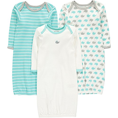 Wan-A-Beez Baby 3 Pack Printed Gown - Turquoise Whale,0-6 Months