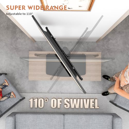 Image of Universal Swivel TV Stand /Base Table Top Stand 40 to 86 inch TVs 110 Degree Swivel, 5 Level Height Adjustable, Heavy Duty Tempered Glass Base, Holds up 132lbs Screens, HT04B-003