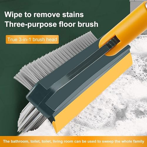 Image of TEKCOOL Bathroom Cleaning Brush with Wiper Upgraded 3 in 1 Tiles Brush Bathroom Brush with Long Handle 180 Rotate Bathroom Floor Cleaning Brush Bathroom Cleaning Accessories;-