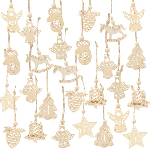 Holzanhänger Weihnachten, 27er Set: Kleine Weihnachtsanhänger aus...