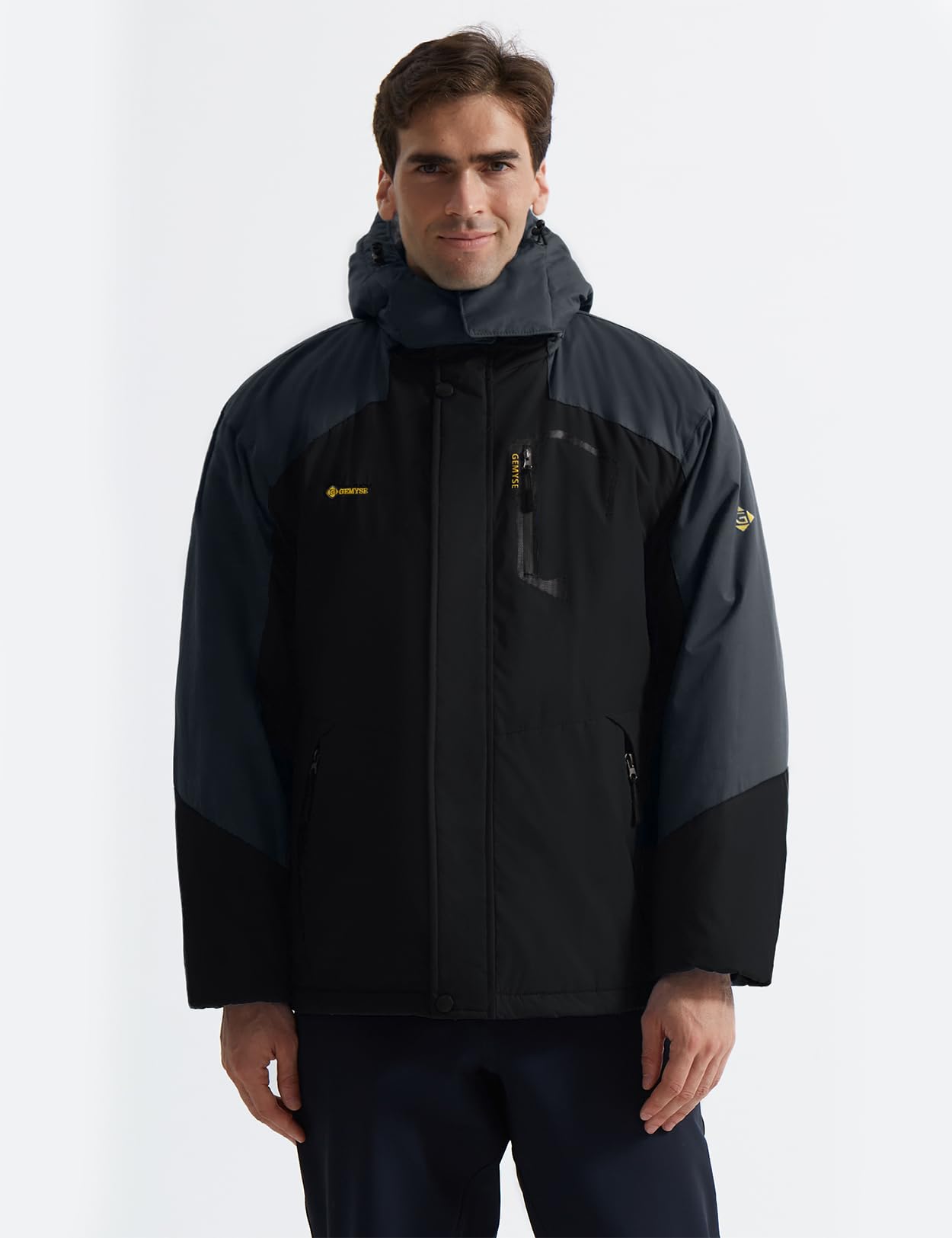 GEMYSE Herren Warme Skijacke Berg Winddicht Wasserdicht Atmungsaktiv Multi-Pocket Outdoor-Winterjacke mit Kapuze