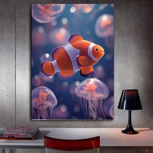 Impression sur toile poisson clown violet CUDAOO cadre 60x90cm